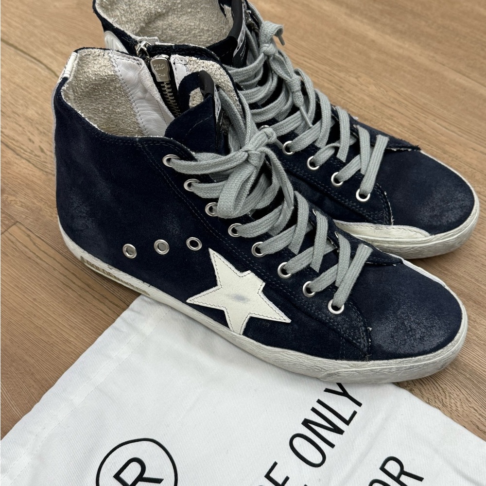 Navy High-Top Sneakers with Star Detail